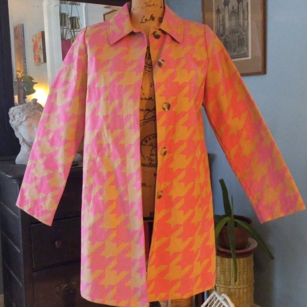 Isaac Mizrahi Target 20th Anniversary Collection Pink & Tan Houndstooth Trench - Picture 14 of 16